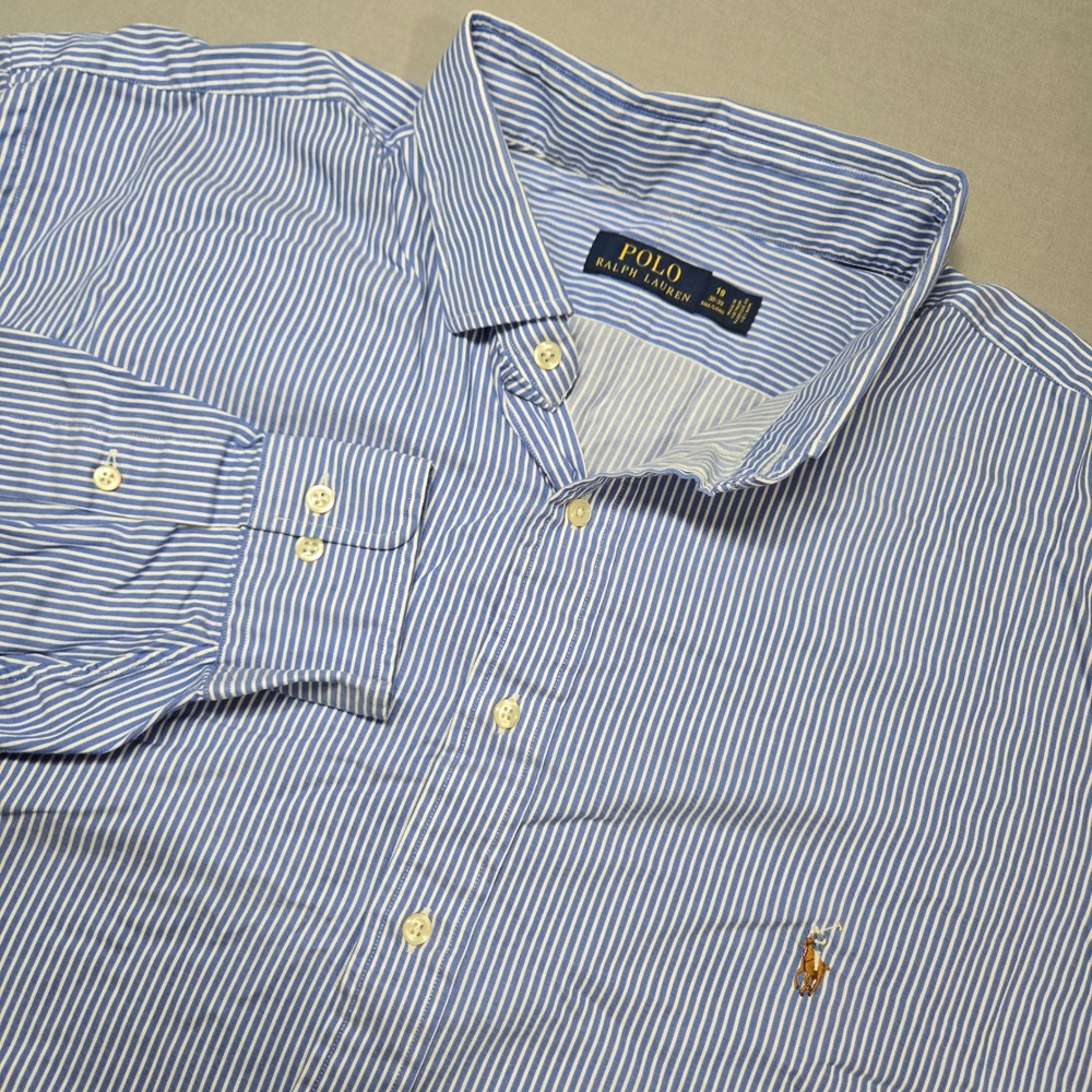 Polo Ralph Lauren Button Down Long Sleeve Shirt Tall 19 38/39 Blue Striped